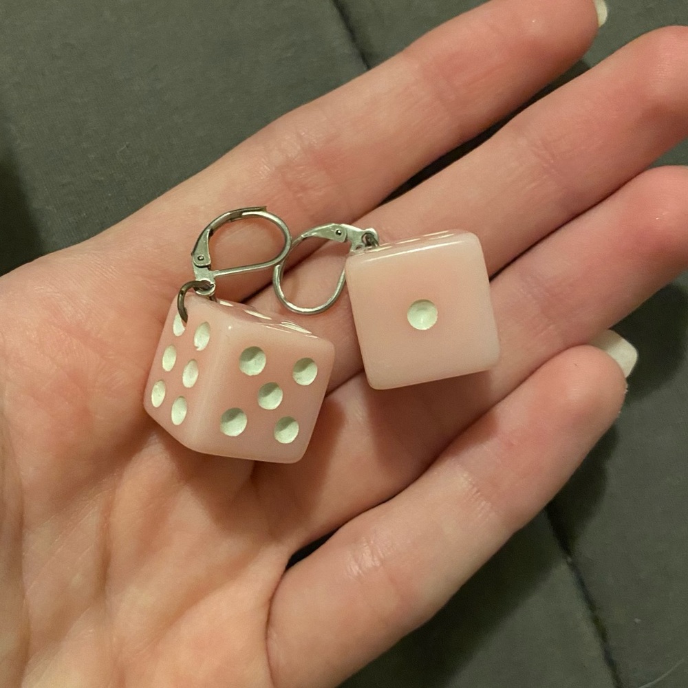 light pink dice earrings